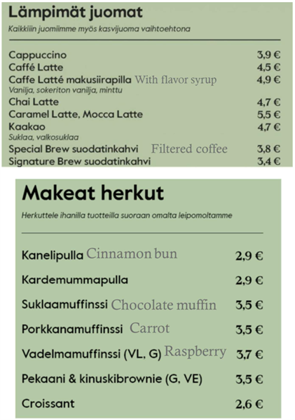 cafe menu